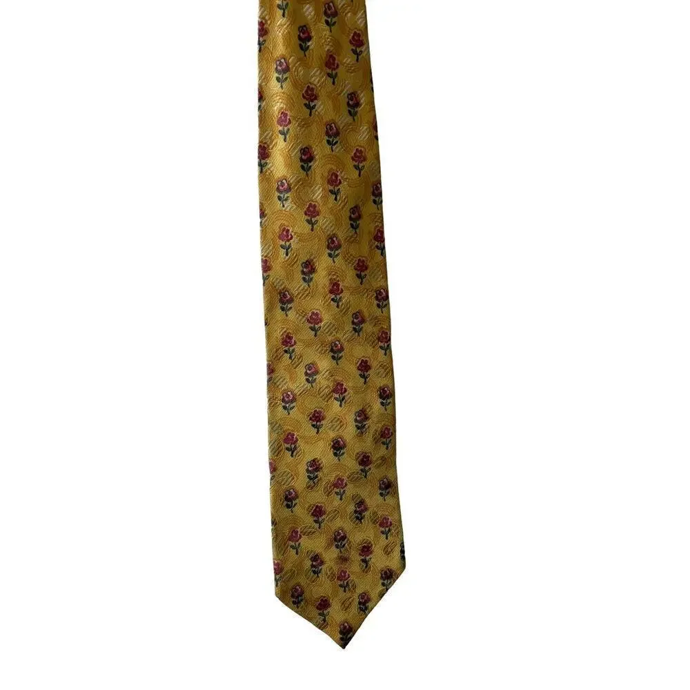 Ermengildo Zegna Mens Yellow Floral Geometric Silk Tie